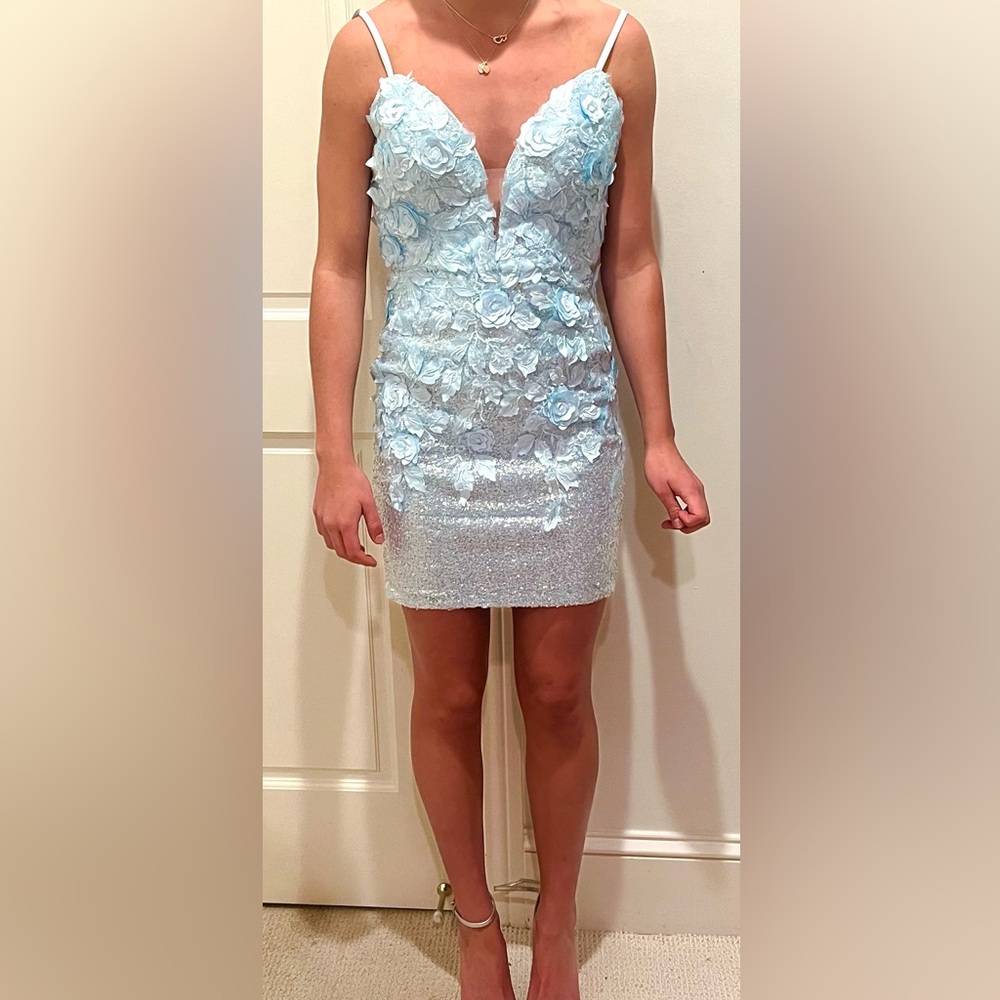 Jovani 05282 prom spaghetti strap dress blue